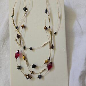 CHICO'S MULTI-STRAND GOLDEN NECKLACE WITH VARIOUS COLORED GEMSTONES